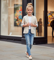 Girls Cream Cotton Blazer Short Casual Jacket top for all seasons kids top 6–12Y