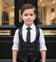 Boys Black Brocade Formal Vest Waistcoat (4–9 Years) XMAS party Wear birthday