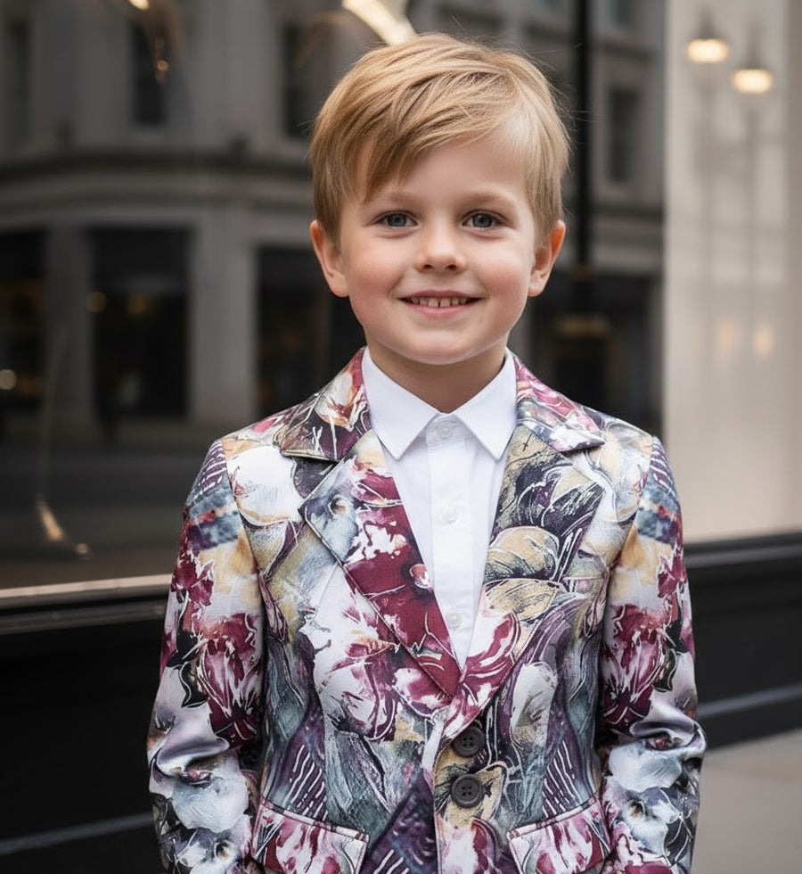 Boys Floral Blazer Slim Fit Tuxedo Jacket Formal Wedding Party Suit Kids 4–12 Y