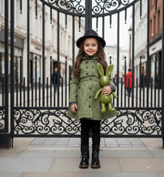 Girls Autumn/spring 2025 Cotton Trench Dress Windproof Black/green Coat 3-7Y kid