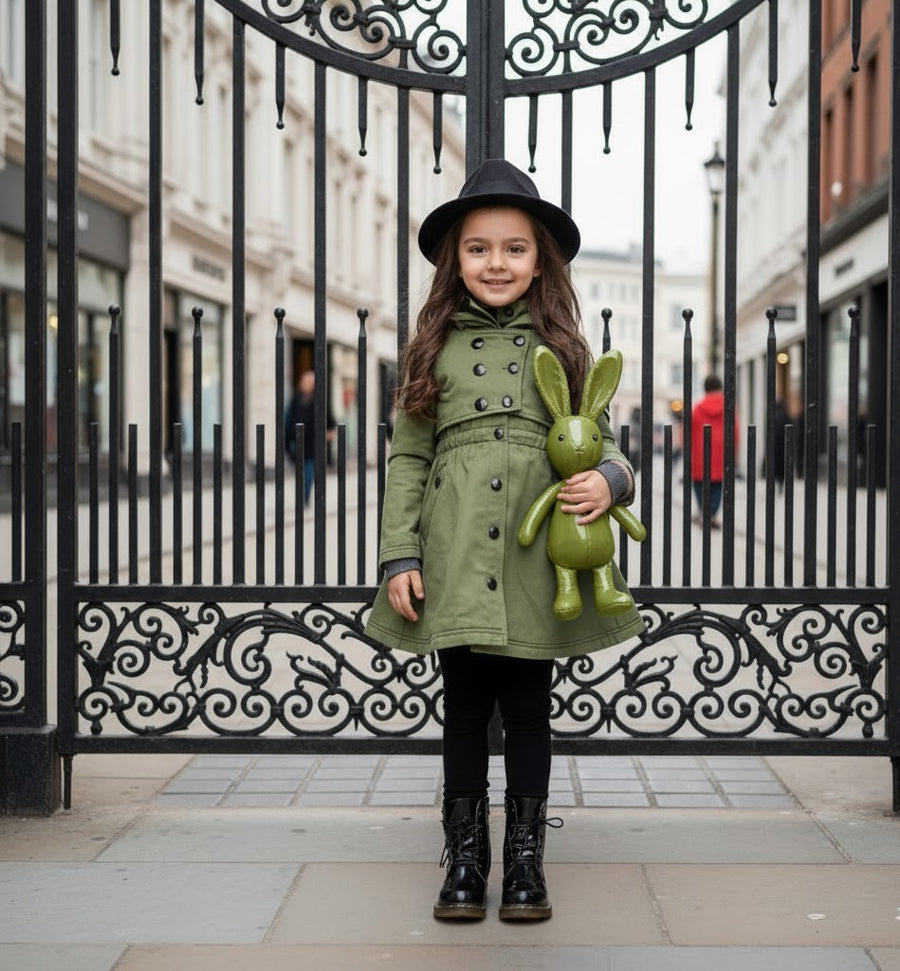 Girls Autumn/spring 2025 Cotton Trench Dress Windproof Black/green Coat 3-7Y kid