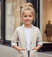 Girls Cream Cotton Blazer Short Casual Jacket top for all seasons kids top 6–12Y