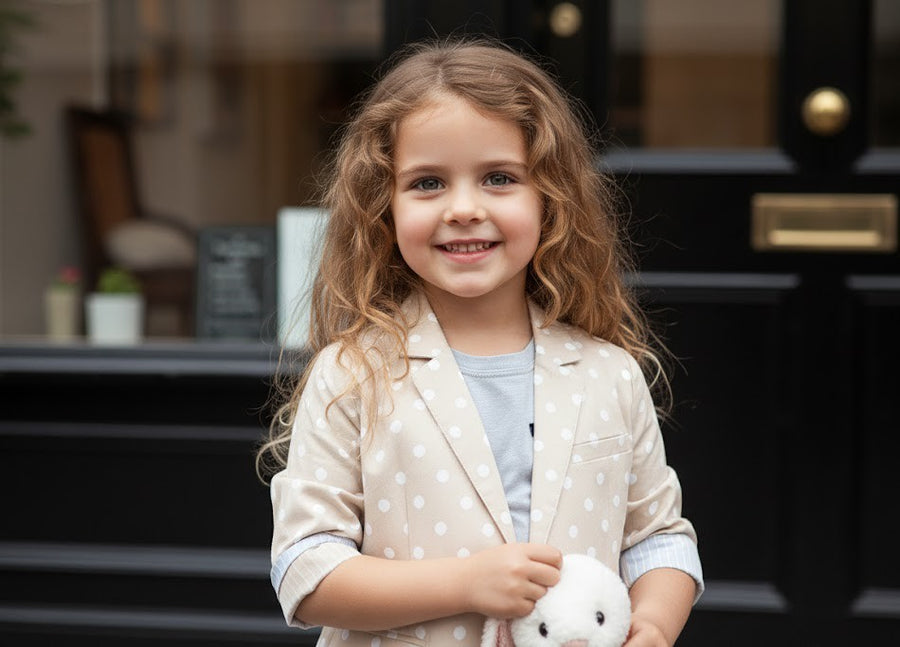 Girls Cream Cotton Blazer Short Casual Jacket top for all seasons kids top 6–12Y