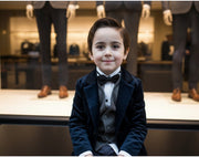 Boys navy Blue Velvet Blazer Long Formal Suit Jacket Casual party top 6-9 Years