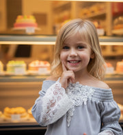 Girls Soft Modal T-Shirt with Vintage Lace  White & Light Grey summer top 3-7Y