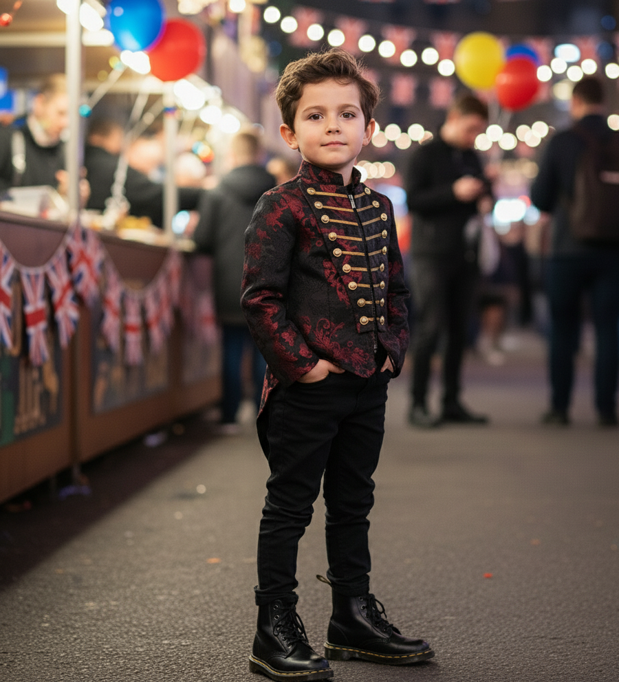 Boy's Embroidered Satin Tuxedo Blazer  4-14Y Slim Fit festival party Jacket kids