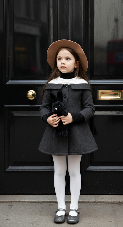 Baby Girl Woolen Party Dress 4-7Y vintage design Princess Mini Dress coat