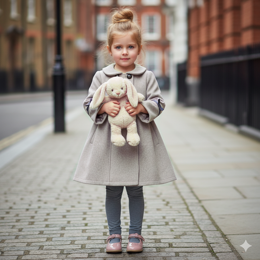 Girls Vintage winter Coat 4-5Y A-Line Princess dress coat with floral lace Wool