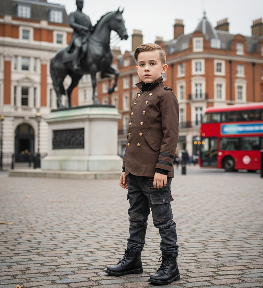 Kids vintage Military Style Cotton Jacket3-9Y Boys Formal Uniform Trench Coat