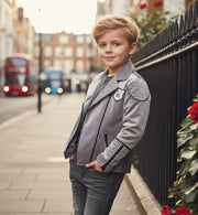 Boys' Velvet Jacket 3-9Y  Light Grey & Green Stylish Fall/Winter Casual top kids