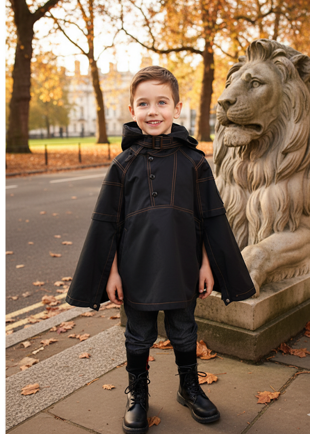 Boys Deluxe Superhero Costume – Black Winter Cape Coat for Kids 3–5 Years Fancy