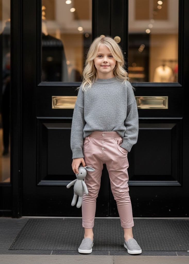 Girls pink & white trousers strenching cotton  Skinny Fit Comfort trousers 9-14Y