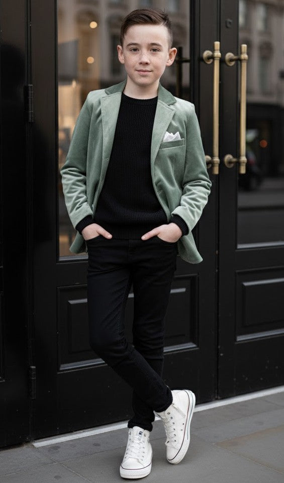 Boys' Green Matte Velvet Blazer – Soft, Stylish & Comfortable, Ages 6-12 Years