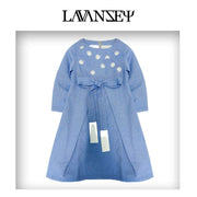 Girls blue Cotton Dress vintage long skirt Cotton Lining princess party  Xmas