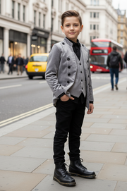 Boys Slim Fit Velvet Blazer 3-14Y False Two-Piece party Dinner Jacket Party Suit