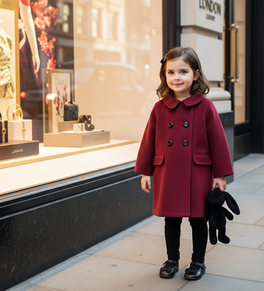 Girls Cashmere autumn Coat Baby Doll Style 2-3-4-5Years old Wine Red toddler