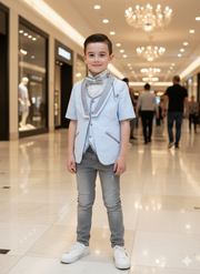 Boys Bright Blue Formal Short Sleeve Blazer3-12Y cotton  Jacket birthday suit