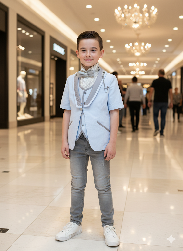 Boys Bright Blue Formal Short Sleeve Blazer3-12Y cotton  Jacket birthday suit