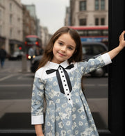 Vintage Floral Patchwork Doll Collar Dress girls 3-7Y  Elegant A-line Mid-Sleeve