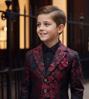 Boys red black Blazer 4-12Y Slim Fit Tuxedo Jacket for brithday christmas Party