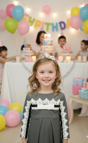 Girls Vintage Lace Dress Elegant 3/4 Sleeve Flare A-Line Party Gown for Kids 3-9