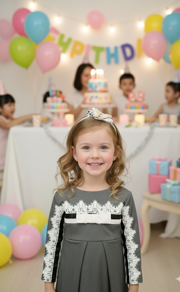 Girls Vintage Lace Dress Elegant 3/4 Sleeve Flare A-Line Party Gown for Kids 3-9