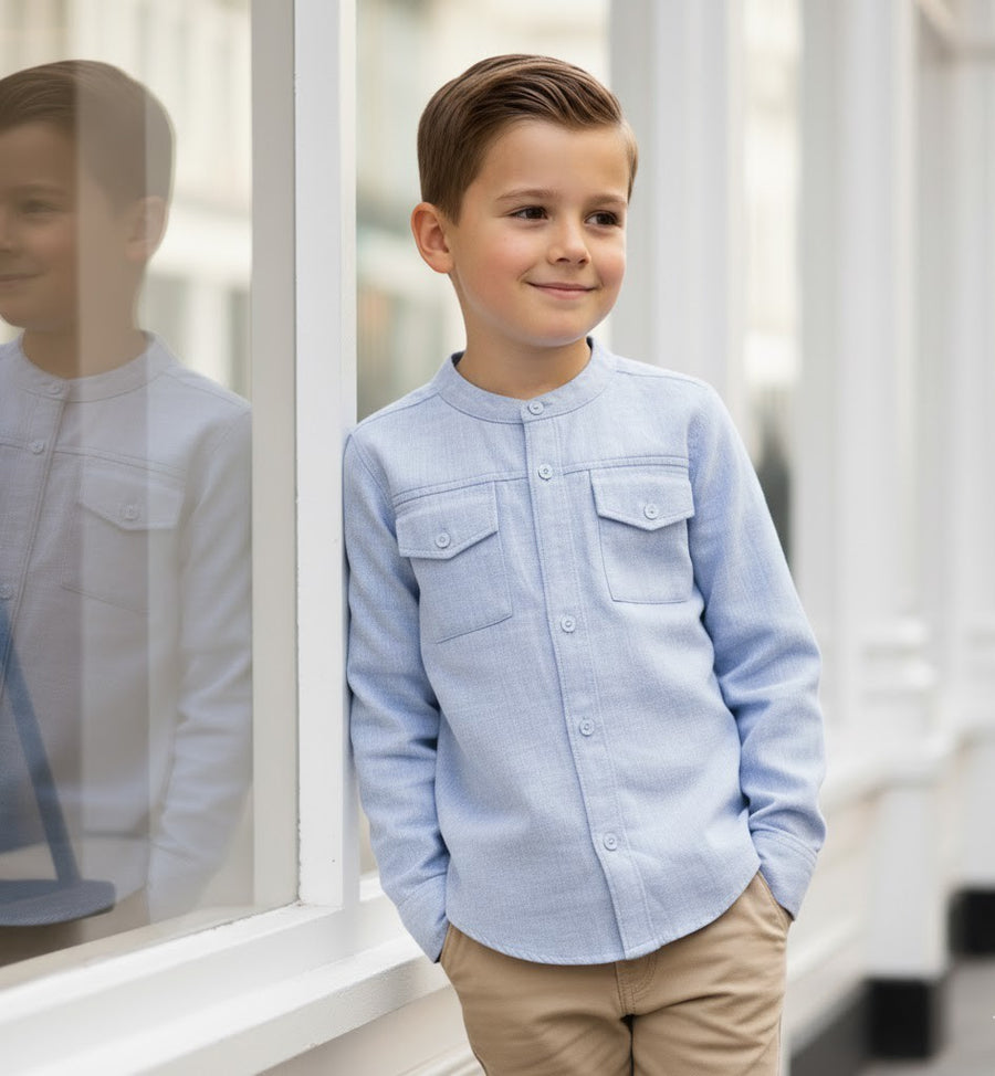 Boys Linen Cotton Long Sleeve Shirt Casual & Versatile Top for Ages 4-14 Years