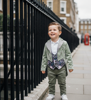 Boy's Formal Velvet Tuxedo Blazer Light Green Slim Fitchristmas party wear 4-12Y