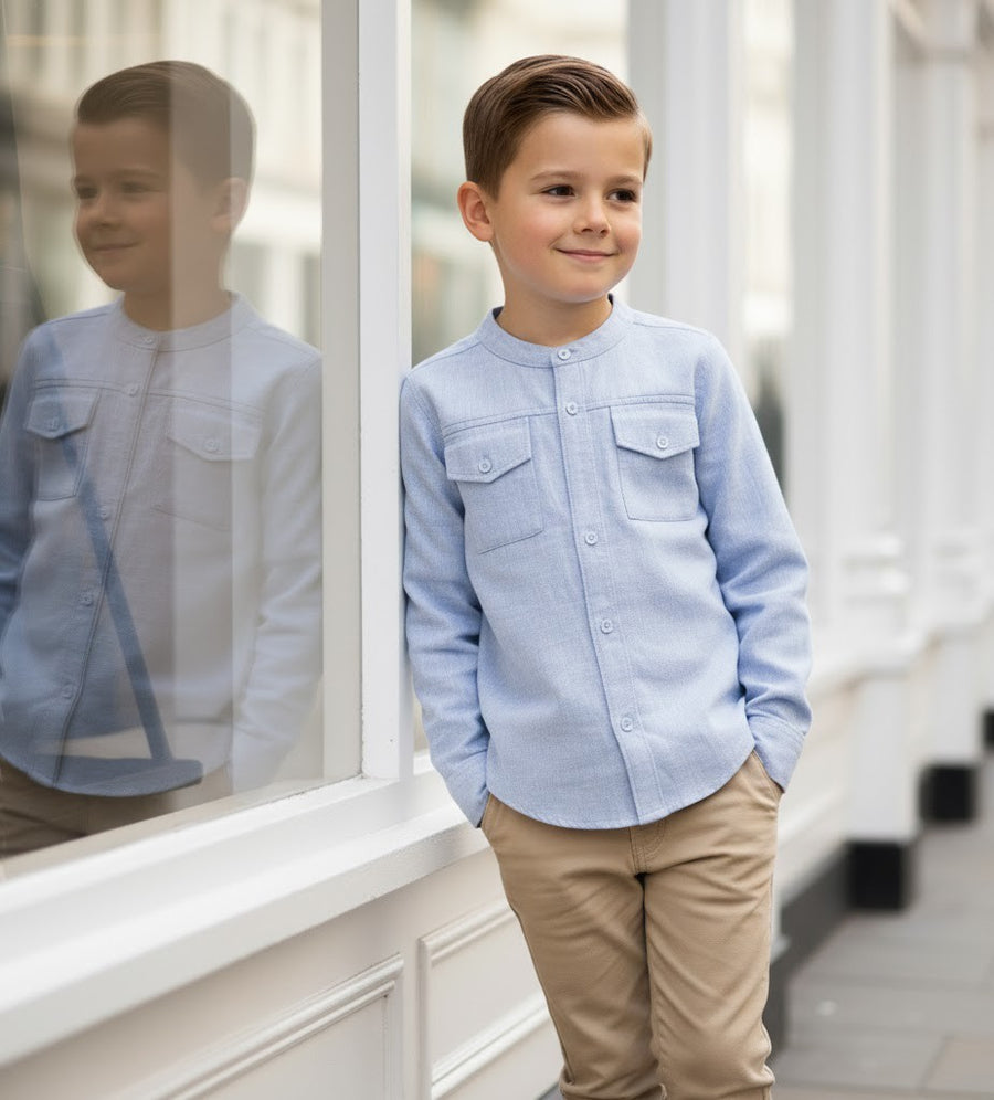 Boys Linen Cotton Long Sleeve Shirt Casual & Versatile Top for Ages 4-14 Years