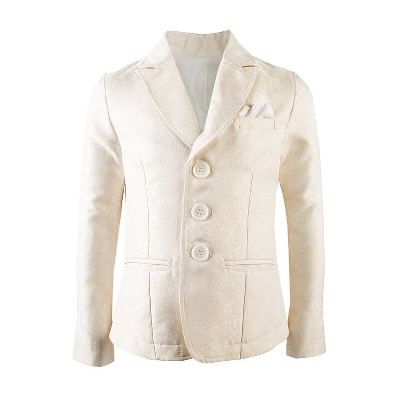Boys' Gold Jacquard Blazer – High-End Formal Suit Jacket for Ages 8-12 Years