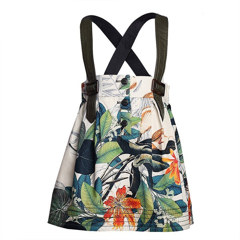 Girls Floral Cotton Skirt with Straps – Vintage Style Mini Skirt