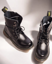 Kids Black Matte Leather Boots great gift winter Premium Cowhide Xmas shoes