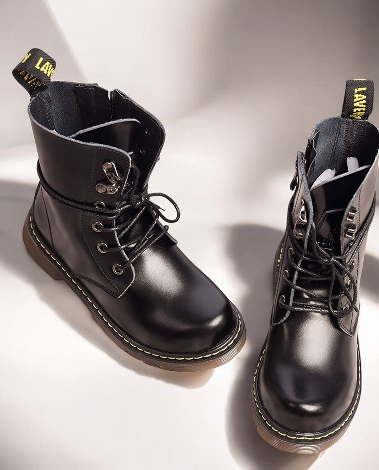 Kids Black Matte Leather Boots great gift winter Premium Cowhide Xmas shoes