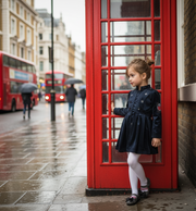 Girls Trench Coat Dress 3-4-5 y 2025 new Vintage Navy blue Velvet A-Line dress