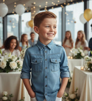 Boys Smart Casual Shirt Military Design Cotton Long Sleeve Top Ages 4-9Y School