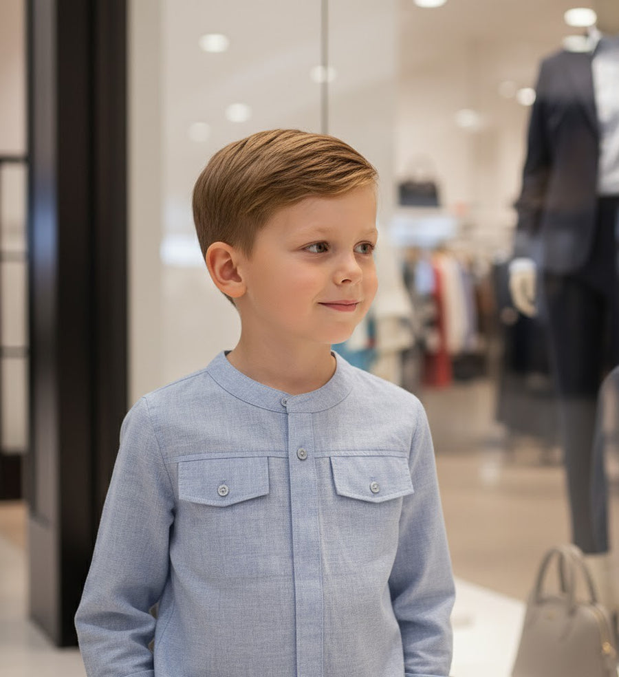 Boys Linen Cotton Long Sleeve Shirt Casual & Versatile Top for Ages 4-14 Years