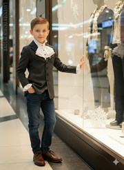 Boys 3-4-5-6-7-8-9-10-11-12 Y Dark Grey Blazer Long Sleeve Formal Uniform vintag