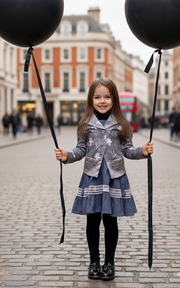 Girls Velvet Blazer 3-4-5-6-7-8-9ys Silver Grey floral Jacket with Lace Collar