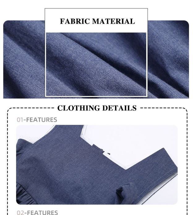 Girls Blue Cotton Dress Warm Layered Long Sleeve Outfit for Kids 3–9Y all season