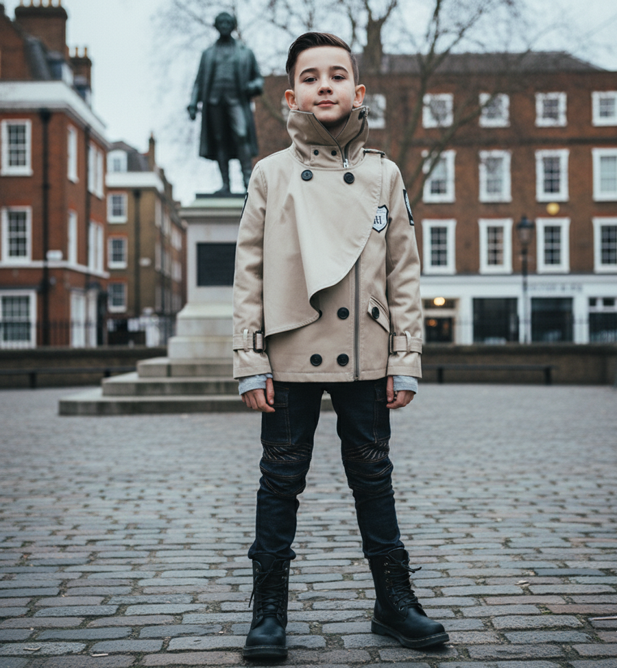 Boys' Cotton Velvet Double-Breasted Trench Coat – Short Wind Jacket 3-7Y