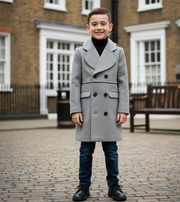 Children's Winter Double Breasted Wool Coat Thick Warm Military Jacket 3-12 Year