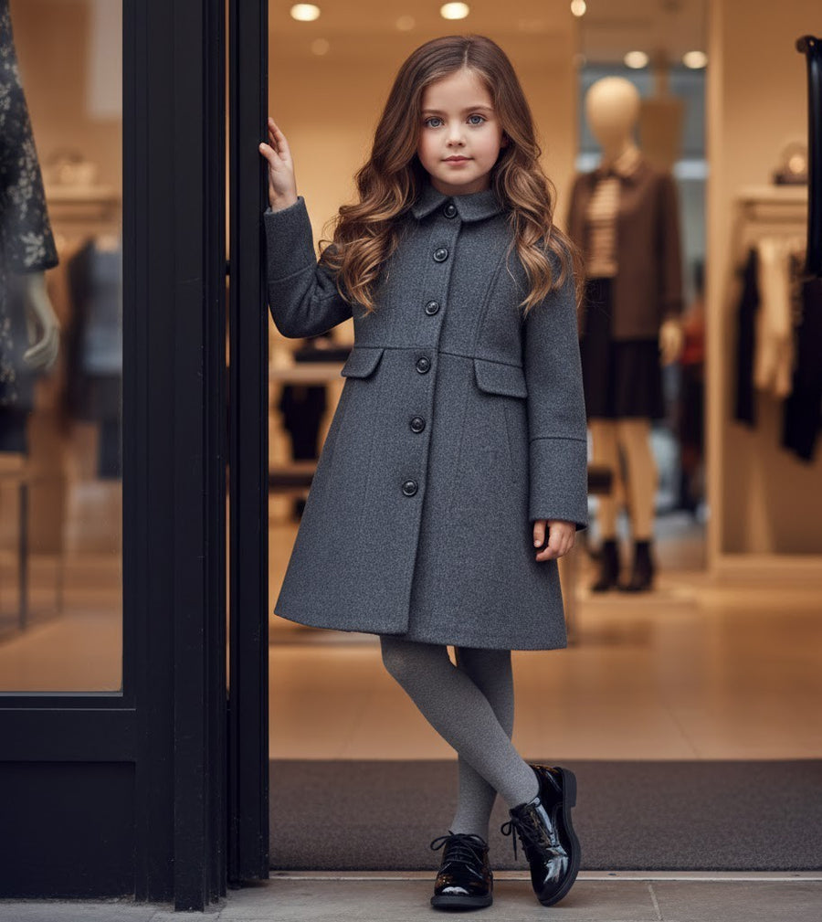 Girls Vintage Wool Winter Coat autumn 3-4-5-6-7-8-9Y  Thick Warm Long Overcoat