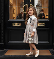 Vintage Floral Patchwork Doll Collar Dress girls 3-7Y  Elegant A-line Mid-Sleeve