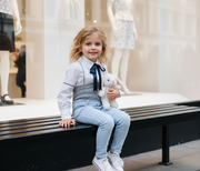 Girls Long Sleeve Cotton Blouse with Bow – Vintage Style Shirt Top