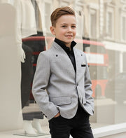 Boys Grey Formal Blazer Elegant V-Neck Casual Suit Jacket for Ages 3-9 Ys xmas