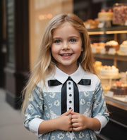 Vintage Floral Patchwork Doll Collar Dress girls 3-7Y  Elegant A-line Mid-Sleeve