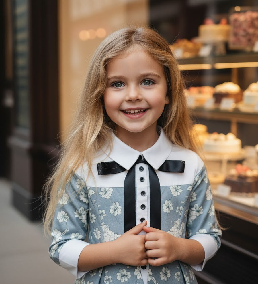 Vintage Floral Patchwork Doll Collar Dress girls 3-7Y  Elegant A-line Mid-Sleeve