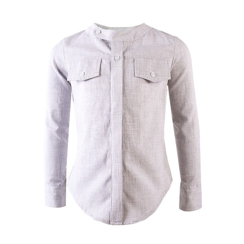Boys Linen Cotton Long Sleeve Shirt Casual & Versatile Top for Ages 4-14 Years