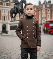Kids vintage Military Style Cotton Jacket3-9Y Boys Formal Uniform Trench Coat
