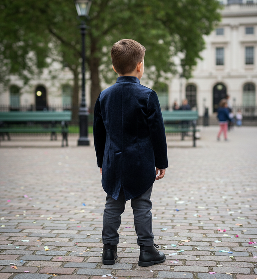Boys Navy Velvet Tuxedo Blazer 3-4-5-6-7Y  Slim Fit Elegant Party holiday Jacket